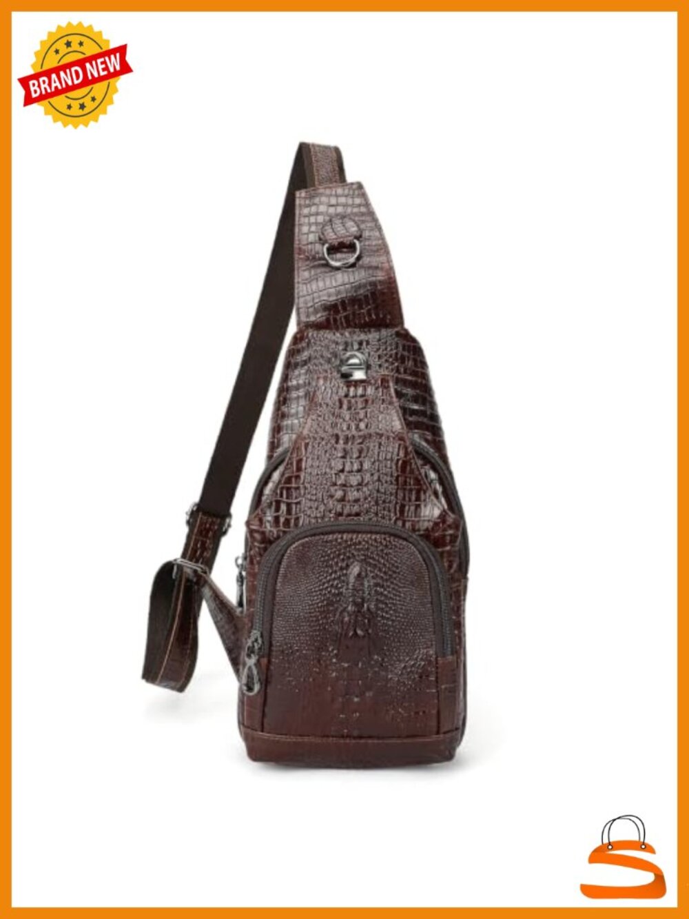 Crocodile Leather Sling Bag Crossbody Shoulder Bag for Travel Hike Everyday